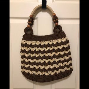 Crochet - Macrame Woven Bohemian Style Handbag in Brown, Beige/Cream (New)